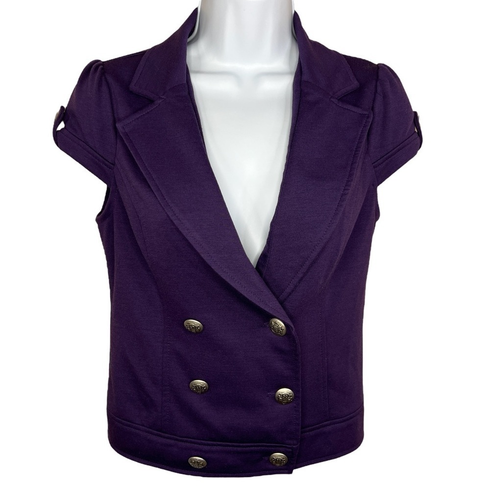 Y2k Vintage Body Central Purple Stretch Top Silver Button Accent Short Sleeve